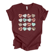 Valentine's Day Tee, Cute Western Conversation Hearts, Cowhide Hearts Design, premium unisex shirt, 3 color choices, plus valentine tee
