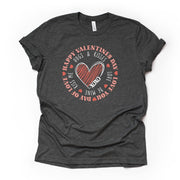 Valentine's Day Tee, Cute Happy Valentine's Day Chalk-Like Drawing Design, premium unisex shirt, 3 color choices, plus valentine tee