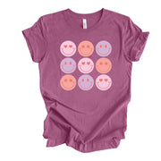 Valentine's Day Tee, Super Fun Valentine Smiley Faces, Smiley Face Hearts Design, premium unisex shirt, 3 color choices, plus valentine tee