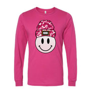 Mama Long Sleeve Tee, Fun Smiley Face with Beanie, Mama Hat Smiley Face Design on premium unisex long sleeve tee, 3x plus size long sleeve