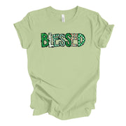 St Patrick's Day Tee, Super Fun BLESSED St. Patrick's Print Design on premium unisex tee, 3 color choices, 3x st patrick, 4x st patrick