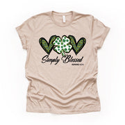St Patrick's Day Tee, Simply Blessed Four Leaf Clover Hearts Design on premium unisex tee, 4 color choices, 3x st patricks, 4x st patricks