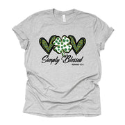 St Patrick's Day Tee, Simply Blessed Four Leaf Clover Hearts Design on premium unisex tee, 4 color choices, 3x st patricks, 4x st patricks