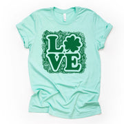St Patrick's Day Tee, Cute LOVE St Patricks Mandala, Cute Clover Design, premium unisex tee, 4 color choices, 3x st patricks, 4x st patricks