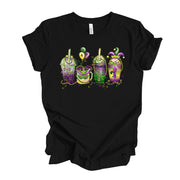 Mardi Gras Tee, Super Fun Mardi Gras Coffee Drinks, Mardi Gras design,  premium unisex tee, 3 color choices, 3x mardi gras, 4x mardi gras