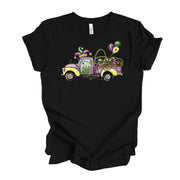 Mardi Gras Tee, Super Fun Mardi Gras Truck with Beads and Balloons design, premium unisex tee, 3 color choices, 3x mardi gras, 4x mardi gras