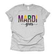 Mardi Gras Tee, Super Fun Mardi Gras Word Art, Mardi Gras Leopard design, premium unisex tee, 3 color choices, 3x mardi gras, 4x mardi gras