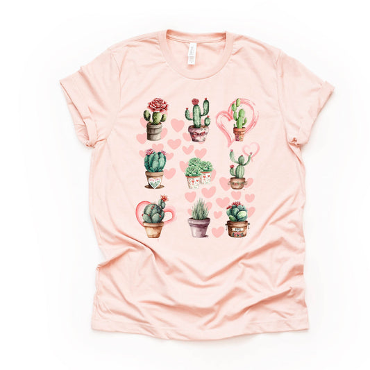 Valentine Tee, Valentine Cactus in Rows, Valentine Cacti in Rows Design, premium unisex shirt, 3 color choices, 3x valentine, 4x valentine