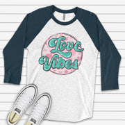 Valentine's Day Raglan, Super Cute Retro Love Vibes, 70s Style Love Pink Hearts Design on premium Raglan 3/4 sleeve shirt, plus size, 2X, 3X