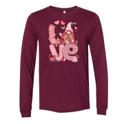 Valentine Long Sleeve Tee, Cute Valentine Gnome, LOVE Valentine's Gnome Design on premium unisex long sleeve tee, 3x plus size long sleeve