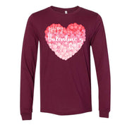 Valentine Long Sleeve Tee, Ombre Heart with Happy Valentine's Day Design on premium unisex long sleeve tee, 3x plus size long sleeve
