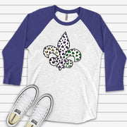 Mardi Gras Raglan, Super Cute Mardi Gras with Fleur De Lis Design on premium Raglan 3/4 sleeve shirt, plus size, 2X, 3X