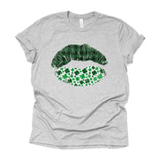 St Patrick's Day Tee, Cute St Patrick Lips, Green Plaid Lips Design on premium unisex tee, 4 color choices, 3x st patrick, 4x st patrick