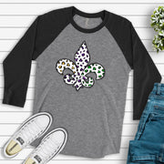 Mardi Gras Raglan, Super Cute Mardi Gras with Fleur De Lis Design on premium Raglan 3/4 sleeve shirt, plus size, 2X, 3X