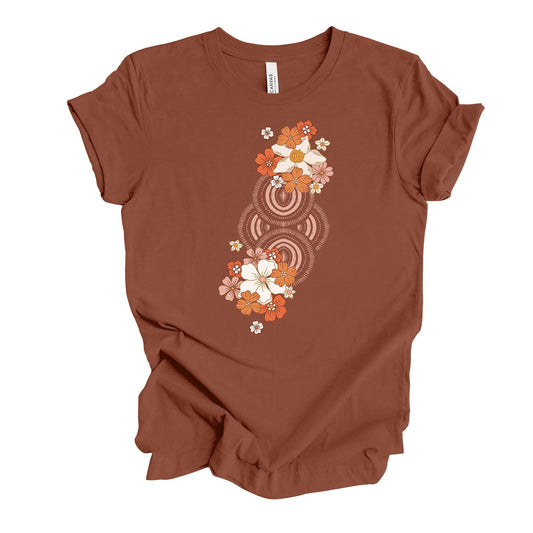 Flowers Bouquet Tee, Retro Flowers, Boho Circles & Retro Flower Design, premium unisex shirt, 3 color choices, 3x boho, 4x boho flowers