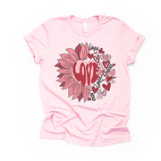 Valentine's Day Tee, Pretty Valentine Sunflower with Love Design, premium unisex shirt, 4 color choices, 2X, 3X, 4X, plus sizes available