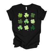 St Patrick's Day Tee, Super Cute Plaid Clovers, Plaid Shamrocks Design, premium unisex tee, 3 color choices, 3x st patrick, 4x st patrick